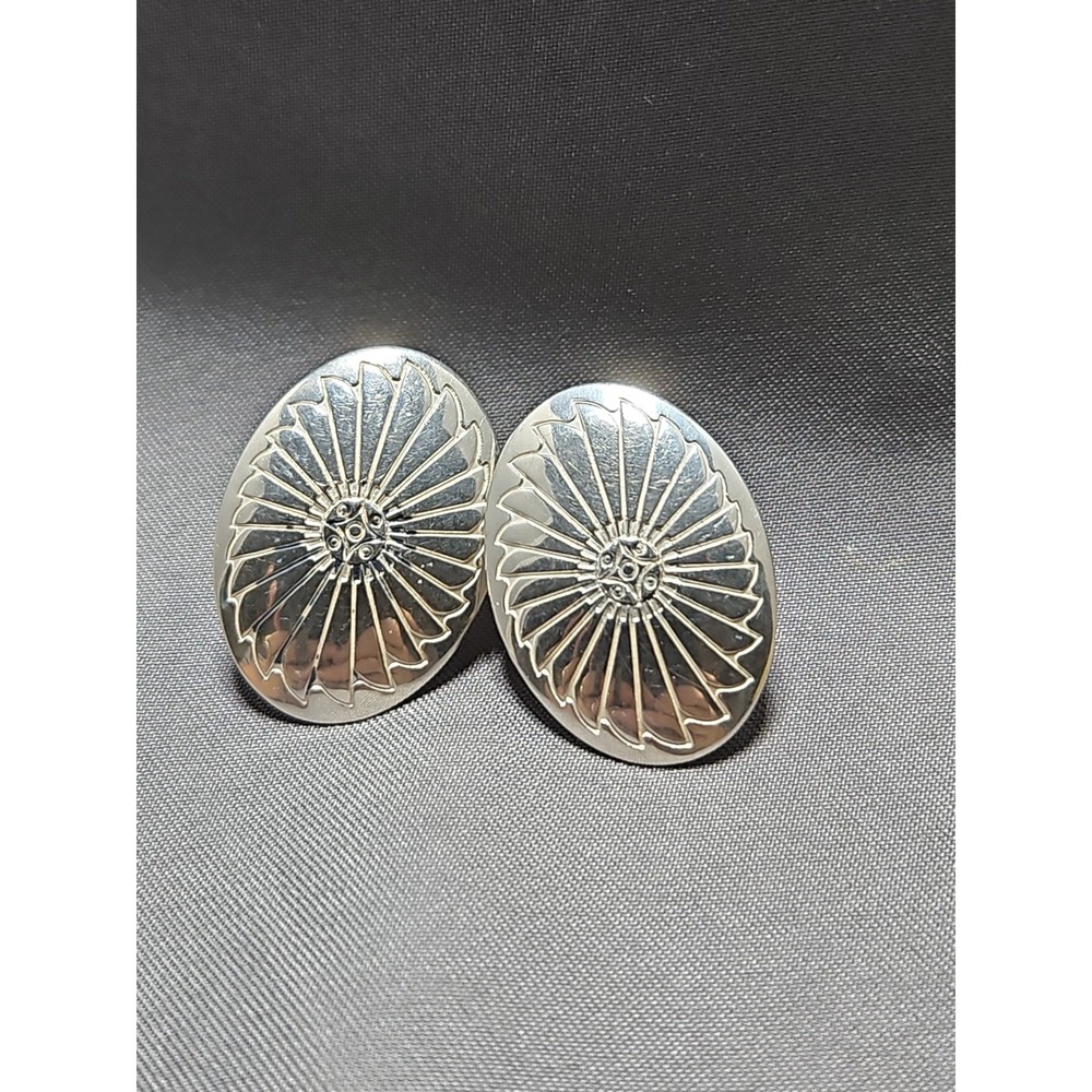 Native American Sterling Silver Concho Earrings Vintage Southwestern Harvey 1"